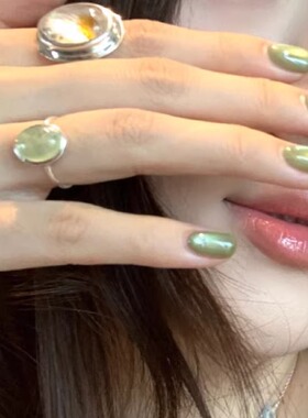 【龙井绿茶】早春夏日浅绿色猫眼小清新短款手工穿戴甲简约豆豆甲