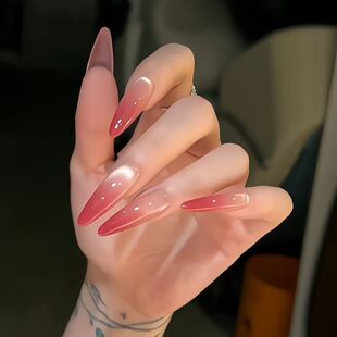 【树莓果果】纯手工穿戴甲水嫩渐变玫红猫眼显白高级椭圆甲ins风