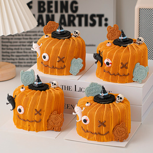 2025万圣节搞怪眼睛糖蛋糕装饰摆件巫师帽骷髅幽灵狂欢夜派对