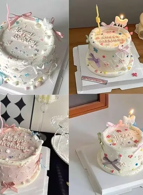 ins风彩色成品蝴蝶结丝带蛋糕装饰摆件芭蕾风小仙女生日甜品配件