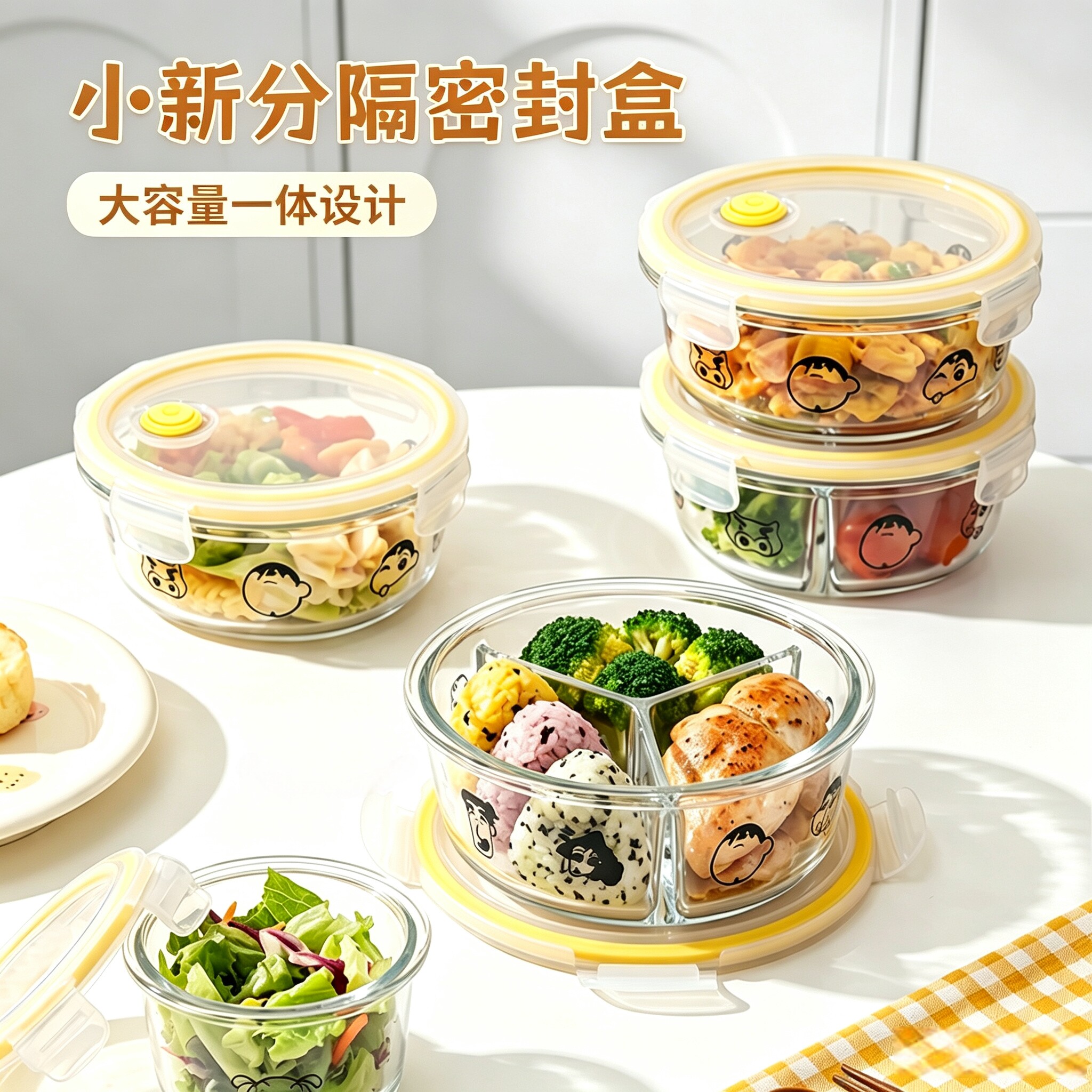 玻璃保鲜盒分格饭盒微波加热专用图片