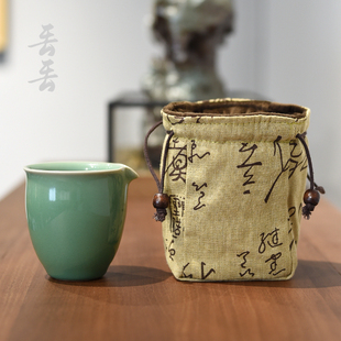 包邮 便携手工棉麻茶具茶杯收纳袋旅行茶壶快客杯布袋加厚首饰布包