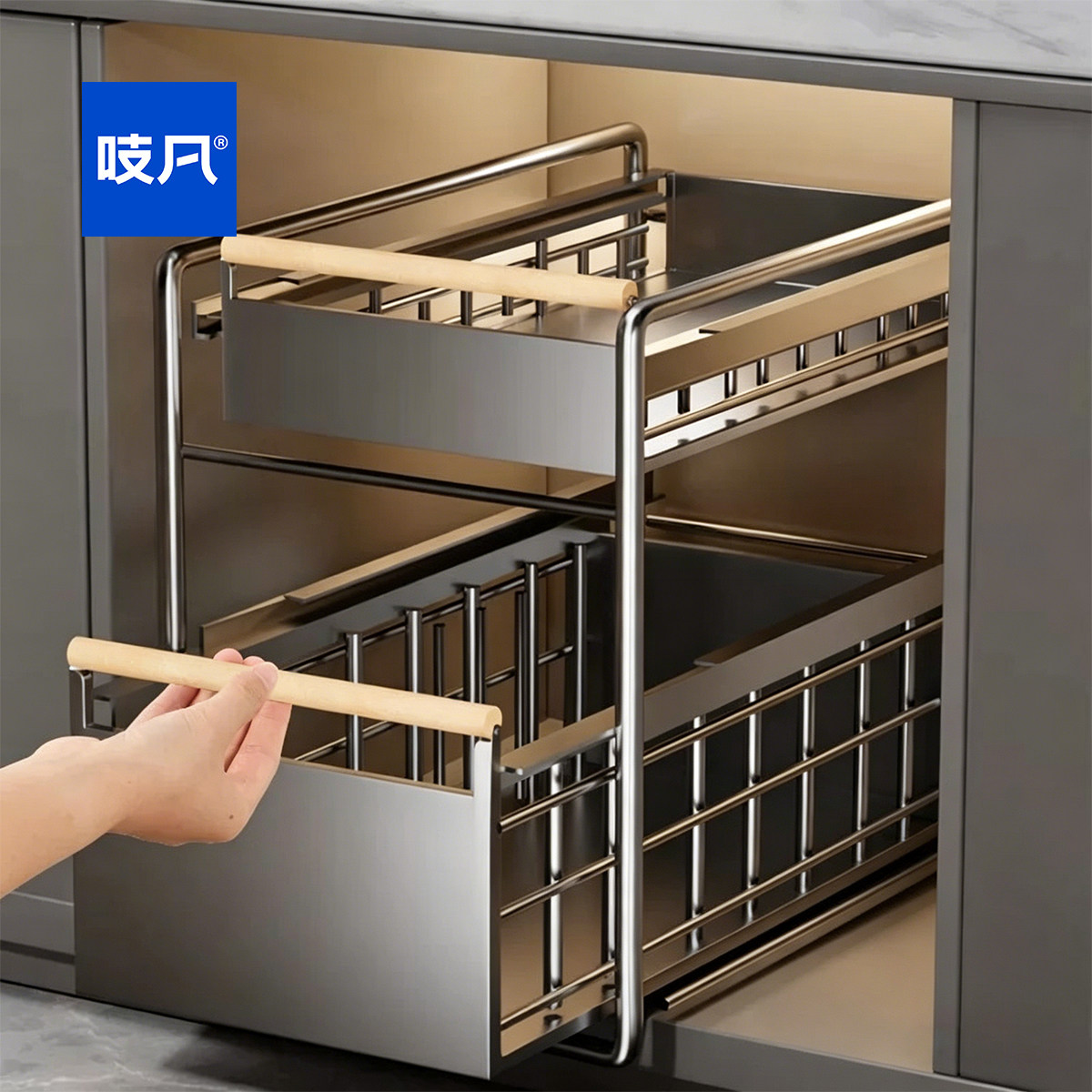 日本卫生间下水槽落地置物架浴室柜下抽拉整理收纳神器柜子分层架