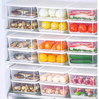 [日本冰箱收纳盒分隔保鲜盒食品级肉类储藏密封整理神器冷冻室专用]