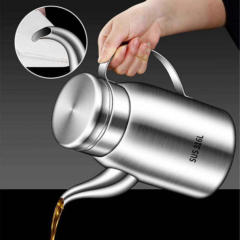 日本厨房不锈钢油壶家用不挂油带过滤网油罐油瓶304食品级加厚壶