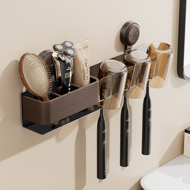 日本中古风牙刷置物架壁挂式免打孔吸盘卫生间刷牙杯漱口杯架电动