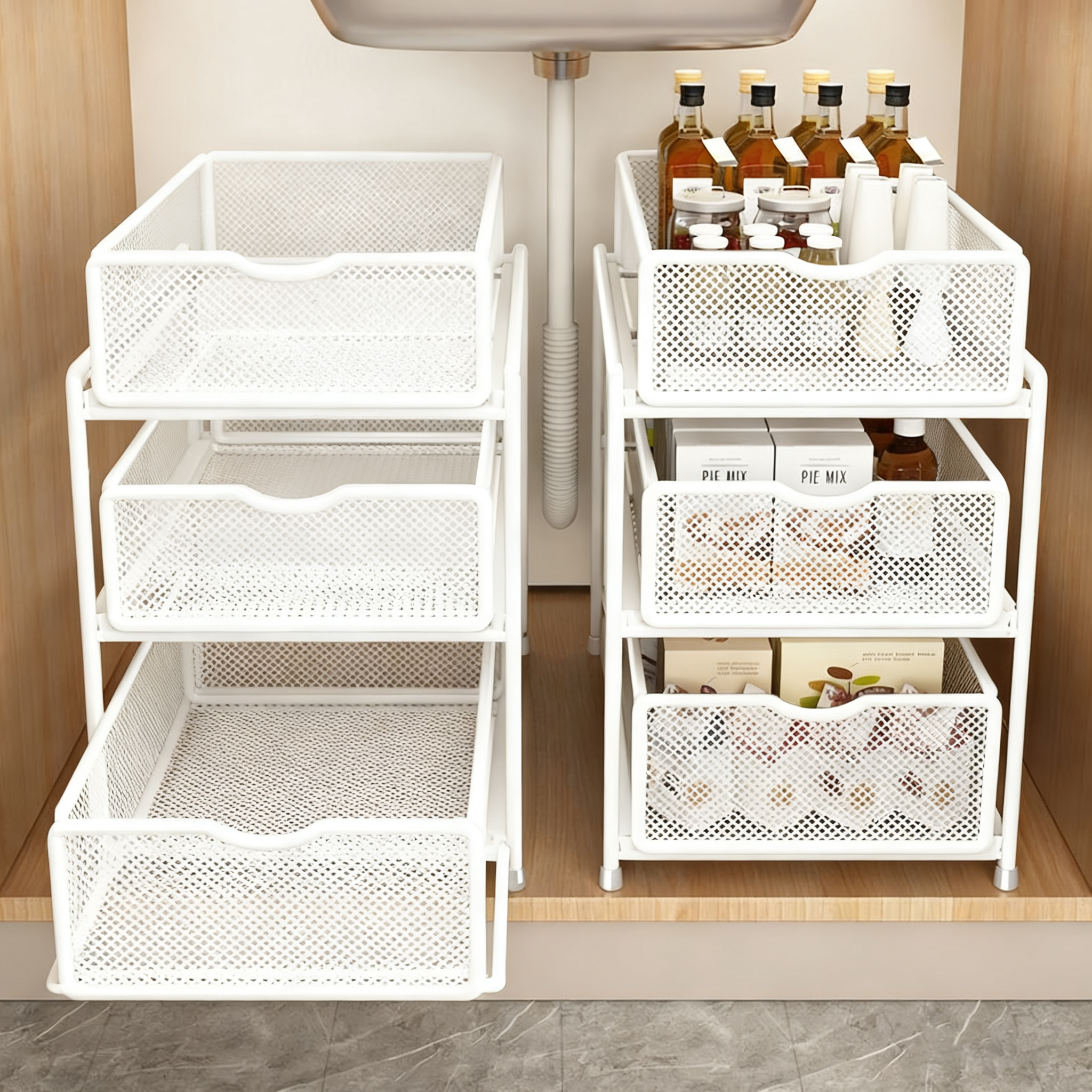 日本厨房抽拉式置物架橱柜内分层架下水槽多功能神器新款收纳拉篮