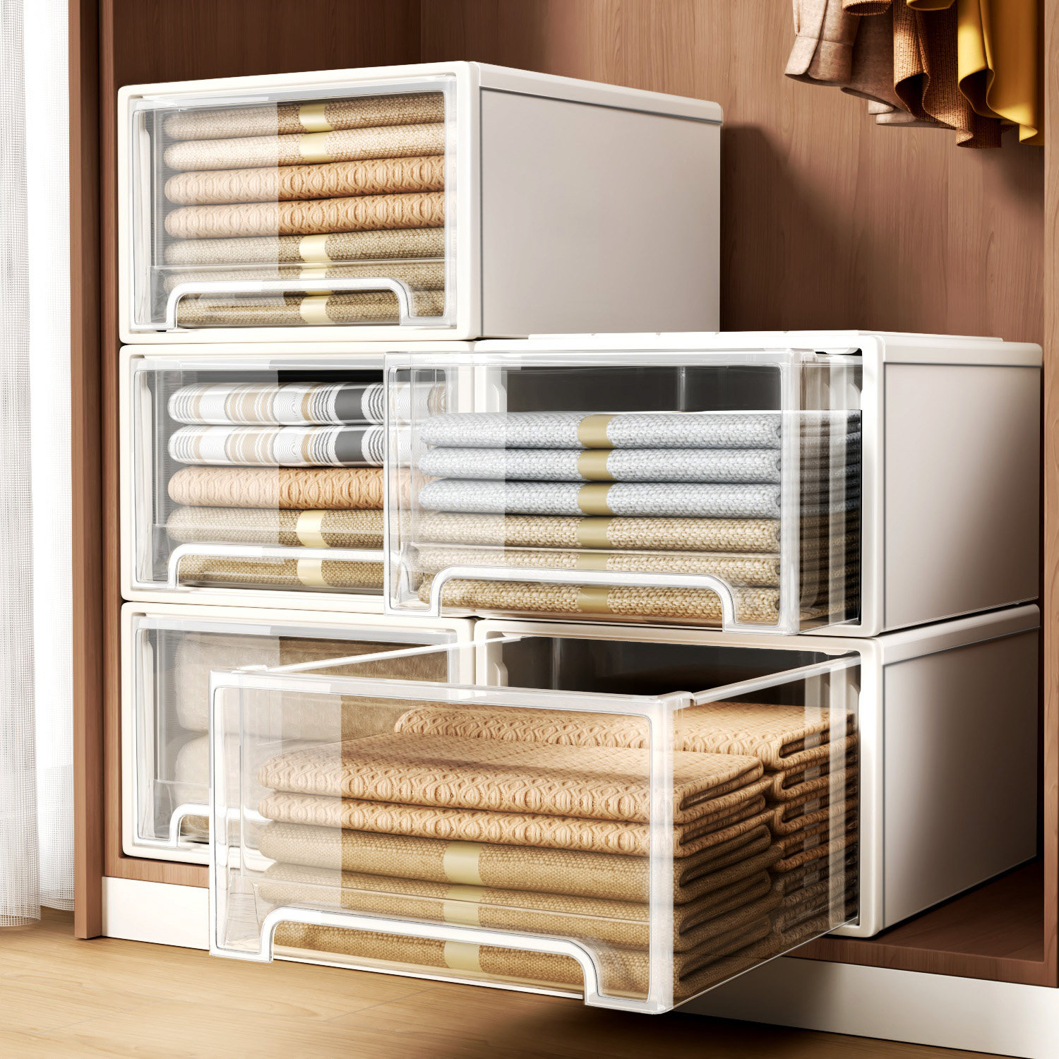 日本透明收纳箱抽屉式家用衣柜收纳盒装衣物加厚衣服整理盒整理箱