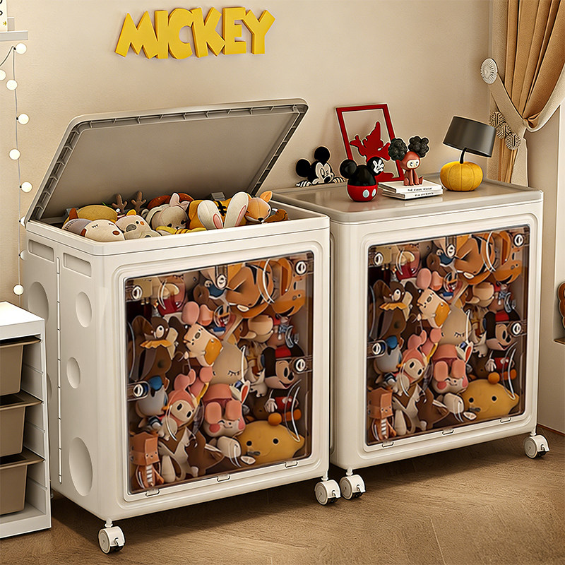 日本玩具收纳箱大容量超大家用翻盖儿童衣服折叠储物箱滑轮整理箱