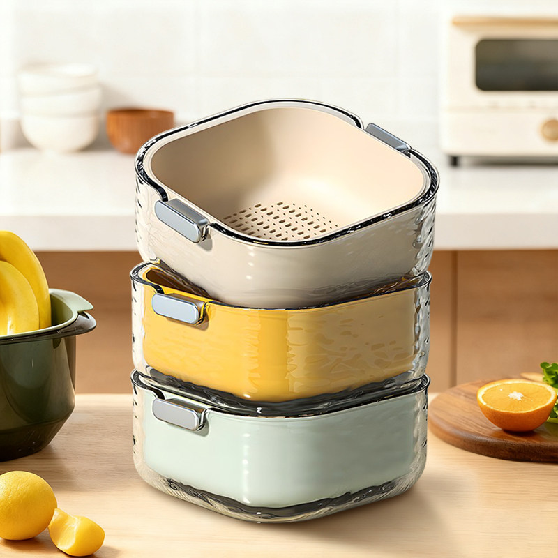 日本双层洗菜盆沥水篮新款家用
