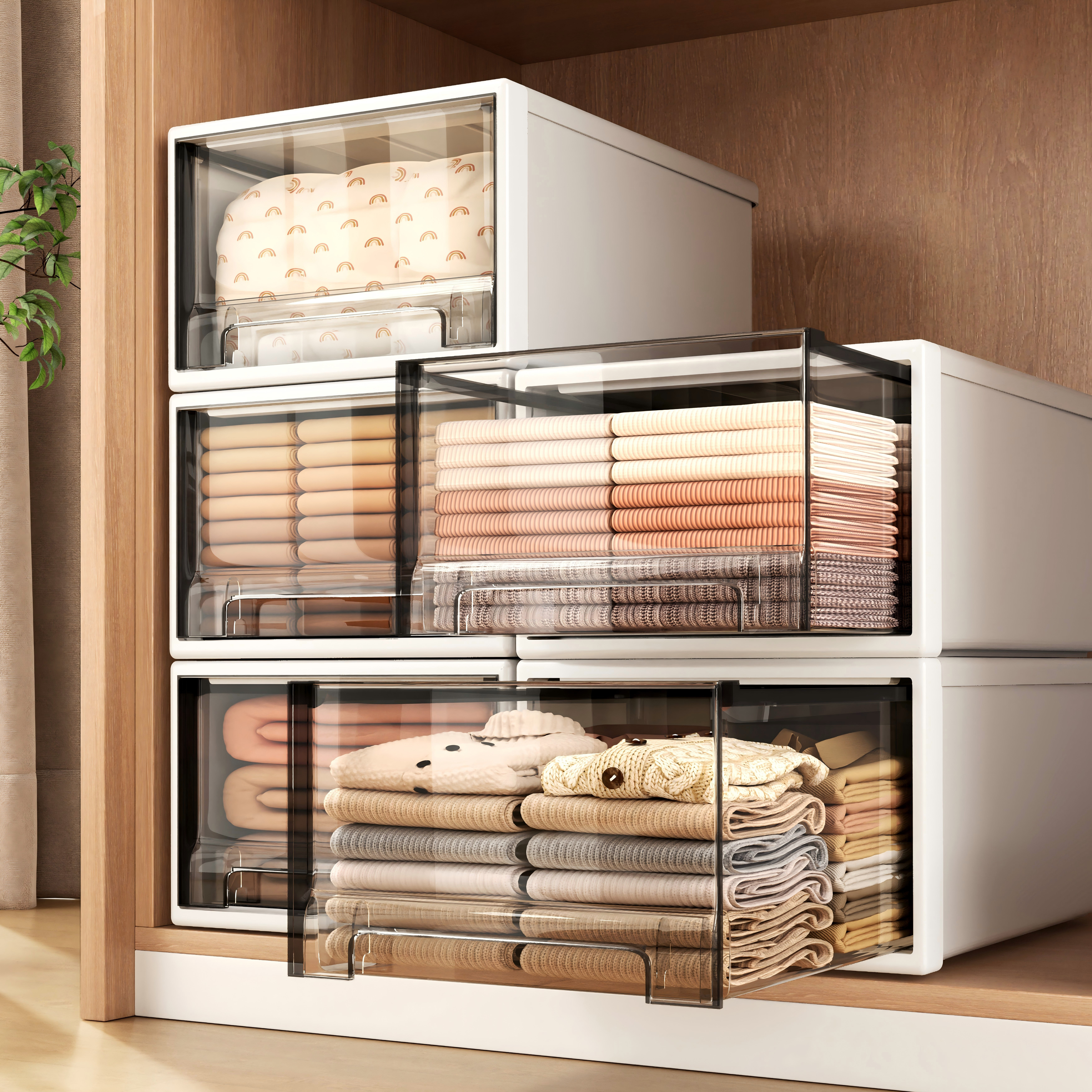 日本衣柜抽屉收纳盒收纳箱抽屉式家用衣服整理箱透明衣物储物专用