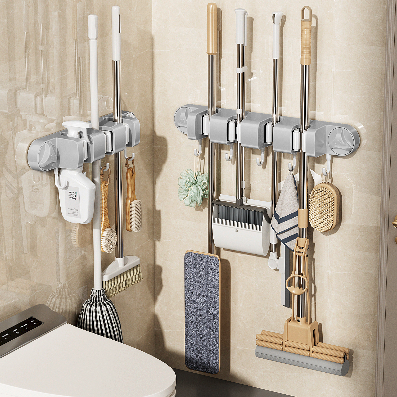 日本吸盘拖把壁挂夹卫生间免打孔拖把夹挂拖布挂钩固定架收纳神器