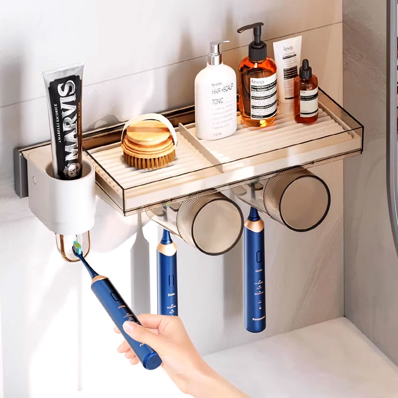 日本牙刷置物架高级感2024新款高端壁挂式免打孔挂电动牙杯子漱口