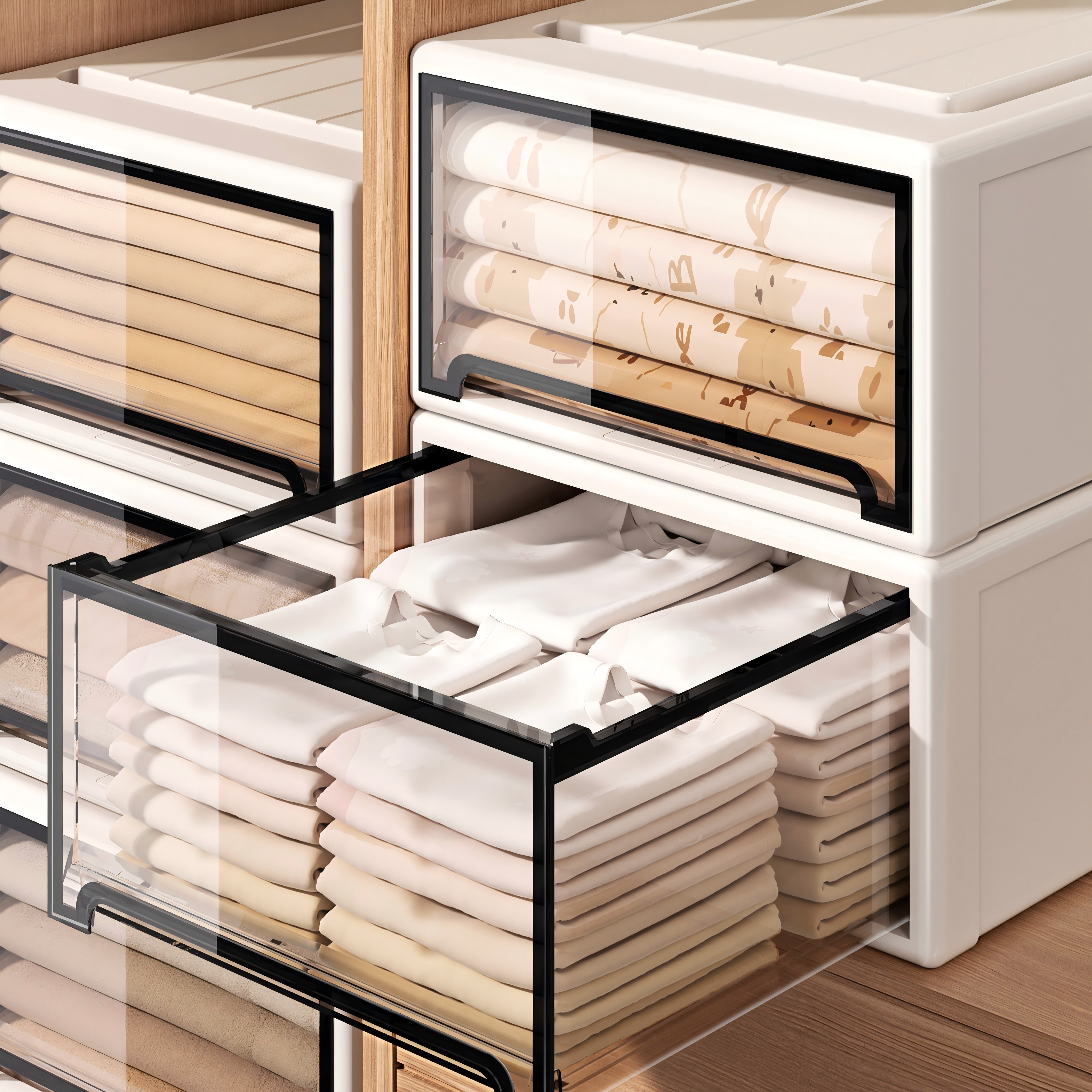 日本衣柜抽屉式收纳盒深柜专用衣服储物整理箱家用透明塑料收纳箱