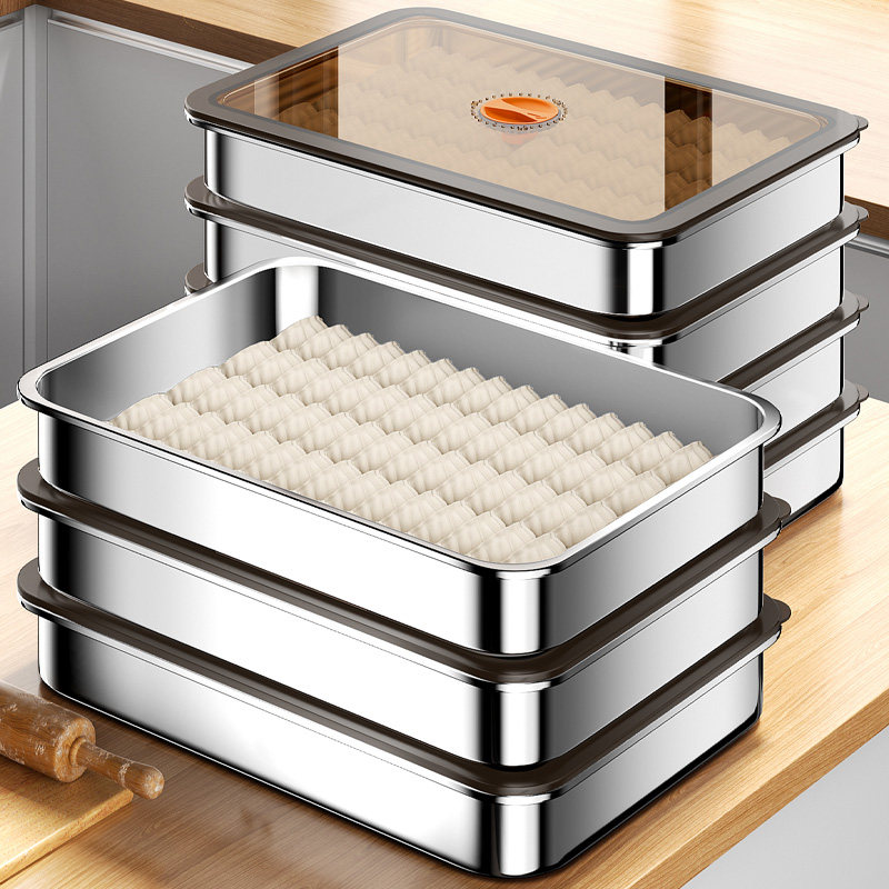 日本饺子收纳盒冰箱用食品级304不锈钢保鲜盒冷速冻水饺专用托盘