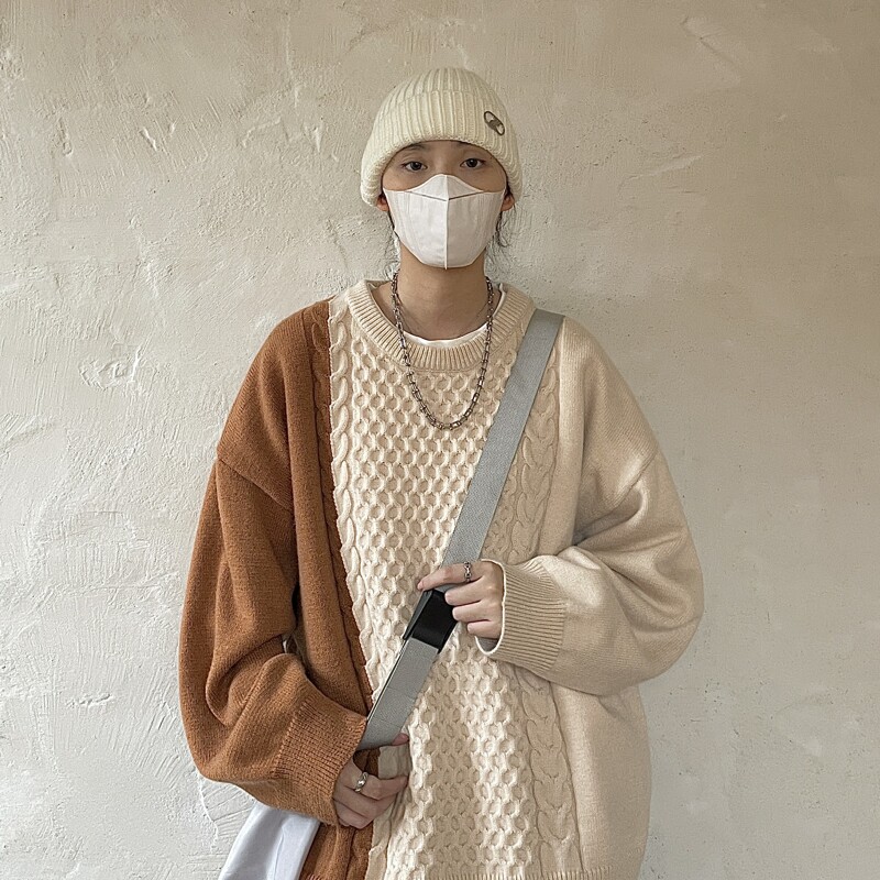 撞色麻花针织衫拼色毛衣男女 814-1-M522-P70 （聚酯纤维）图片