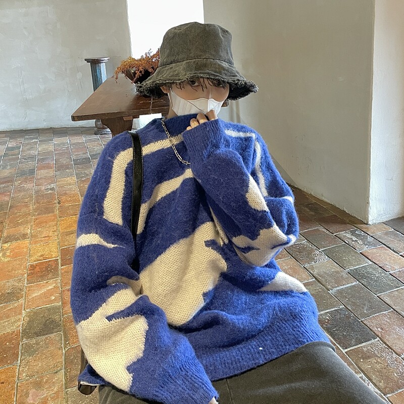 不规则撞色条纹刷毛工艺毛衣针织衫814-1-M771-P78控98,男装针织衫/毛衣,星座814-1