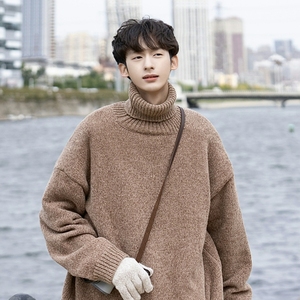 WASSUP HAPPY高领毛衣男冬季日系cityboy打底针织衫宽松套头线衣图片