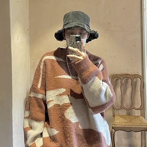 黑白撞色条纹刷毛工艺毛衣针织衫 814-1-M771-P78 控98图片