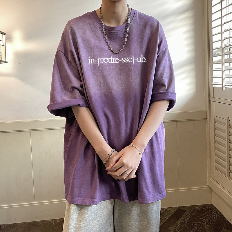水洗做旧渐变字母印花短袖男814-1-T2324-P4865（棉）,男装T恤,星座814-1