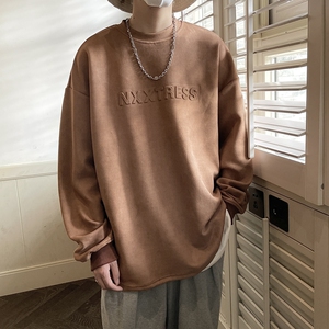 质感~麂皮绒立体压印字母长袖T恤卫衣男女 814-1-CT1001-P55 控69图片