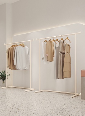 服装店专用展示架陈列架奶白色落地式不锈钢女装店挂衣架服装架子
