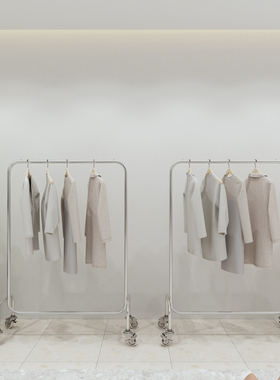 服装店展示架女装店不锈钢货架衣服架子落地式移动挂衣杆银色带轮