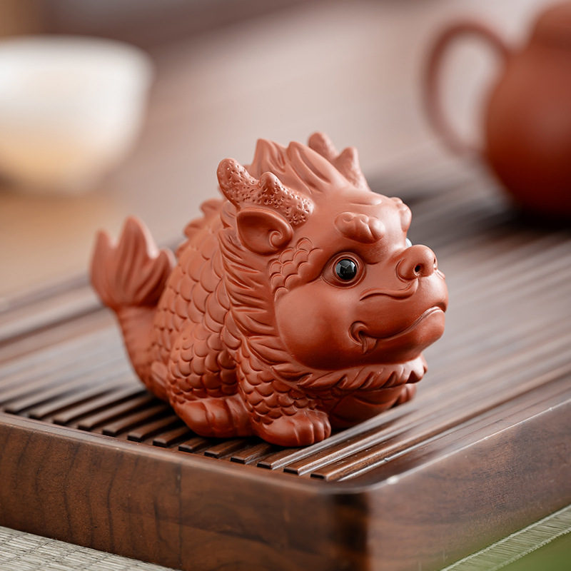 新品招财茶具茶盘紫砂鱼化龙茶宠摆件精品可养茶道茶桌