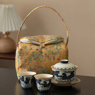 新年马年功夫茶具一壶二杯盖碗泡茶杯复古高档礼品套装送老师长辈