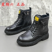34码 圆头粗跟低跟系带真皮女马丁靴潮 新款 星期六断码 撤柜处理冬季