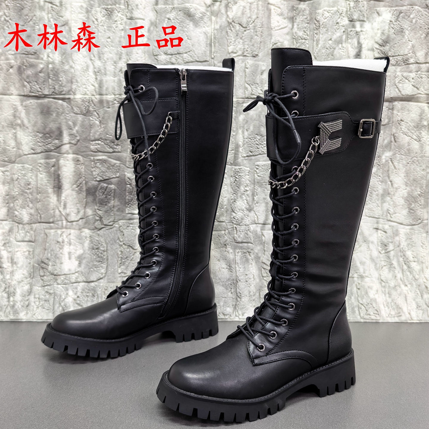 商场正品断码处理冬季加绒保暖牛皮高筒骑士靴女侧拉链百搭长筒靴