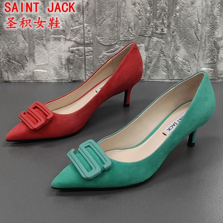 SAINT JACK圣积正品撤柜处理春季尖头时尚真皮浅口高跟百搭女单鞋