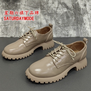 SATURDAYMODE正品撤柜断码处理春季圆头牛皮厚底舒适系带女单鞋潮