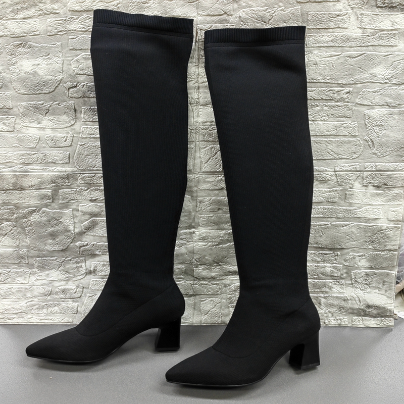 星期六正品处理过膝高跟袜靴女