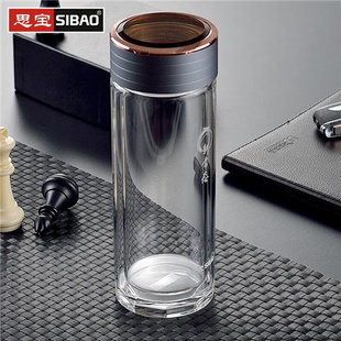 思宝玻璃杯新常态双层隔热商务水杯男女士泡茶便携茶杯透明杯子
