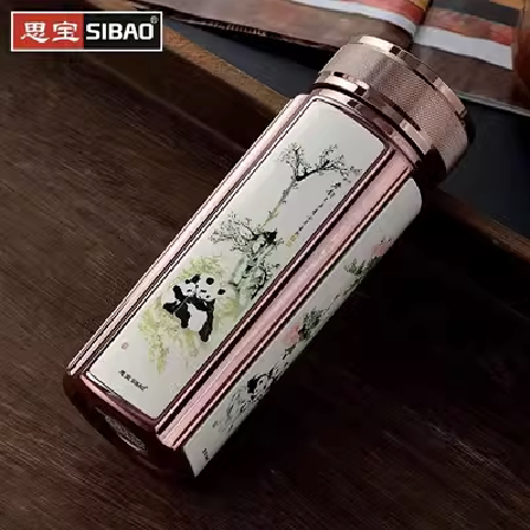 思宝保温杯新款熊猫思宝商务车载泡茶杯高档男女办公送礼不锈钢杯