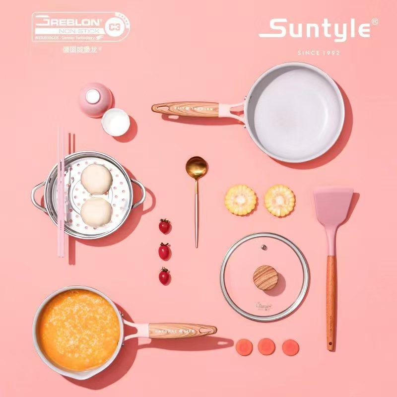 Suntyle宝宝辅食锅婴儿煮面煎煮一体锅多功能麦饭石不粘锅小奶锅