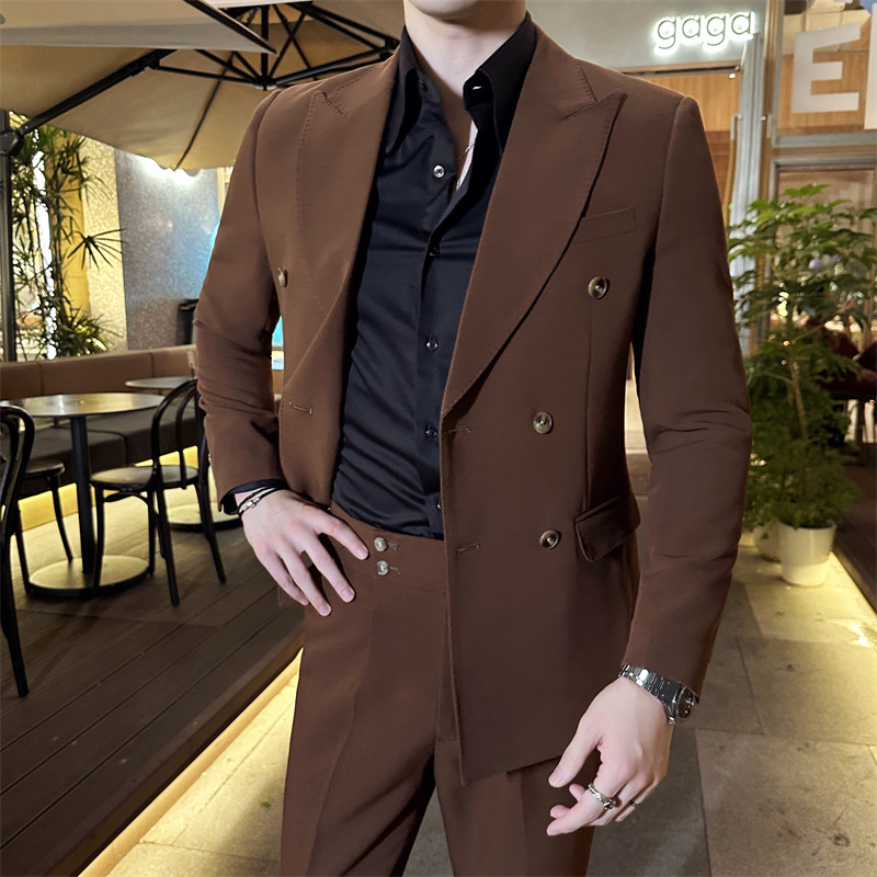 306B-2-T7722-P2452025秋冬男士双排扣英伦西服两件套装结婚礼服,男装西服,星座507A（原星座306B-2）