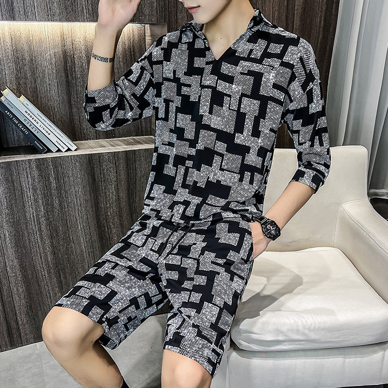 306B-2-T127-P602023夏季七分袖T恤短裤两件套装青年休闲套装，男装休闲套装，星座507A（原星座306B-2）