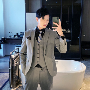 507A-SJT055-P280 2025春装时尚男士单扣安稳西服三件套礼服图片