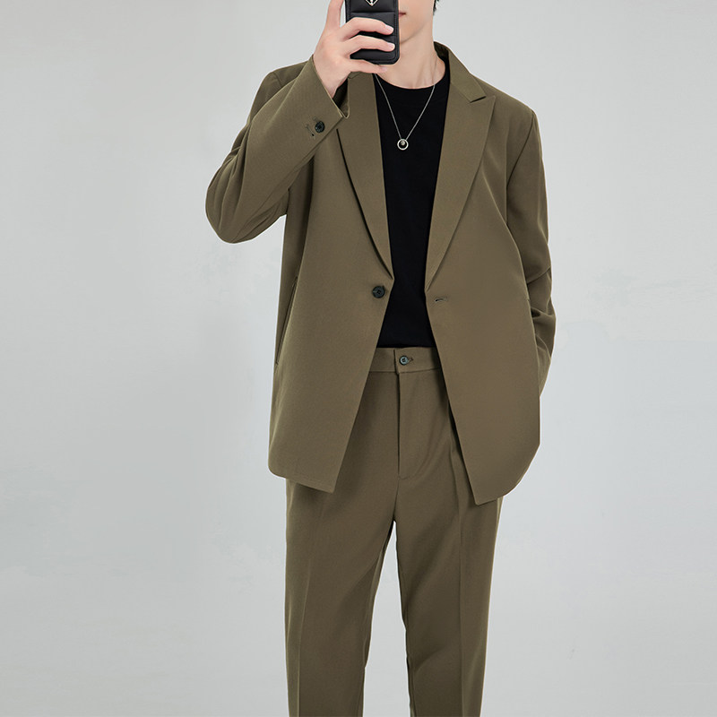 306B-2-T3230-P200 2025秋装时尚微阔版西服西裤两件套装帅气图片