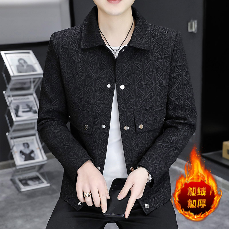306B-2-K220加绒-P100冬季男士外套男装修身加绒加厚帅气夹克,男装夹克,星座507A（原星座306B-2）