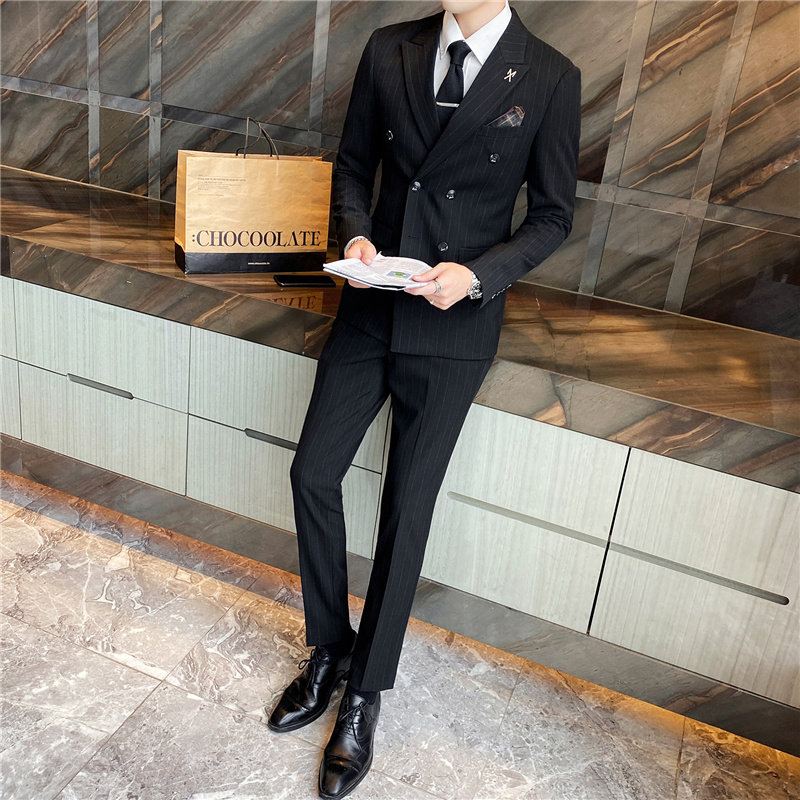 507A-SJT096-P2802025秋冬时尚男士双排扣条纹西服三件套装礼服,男装西服,星座507A（原星座306B-2）