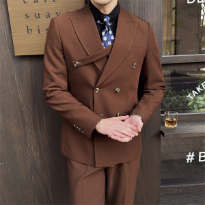 306B-2-SJT7722-P305 2025秋装新品时尚青年双排扣西服三件套装图片