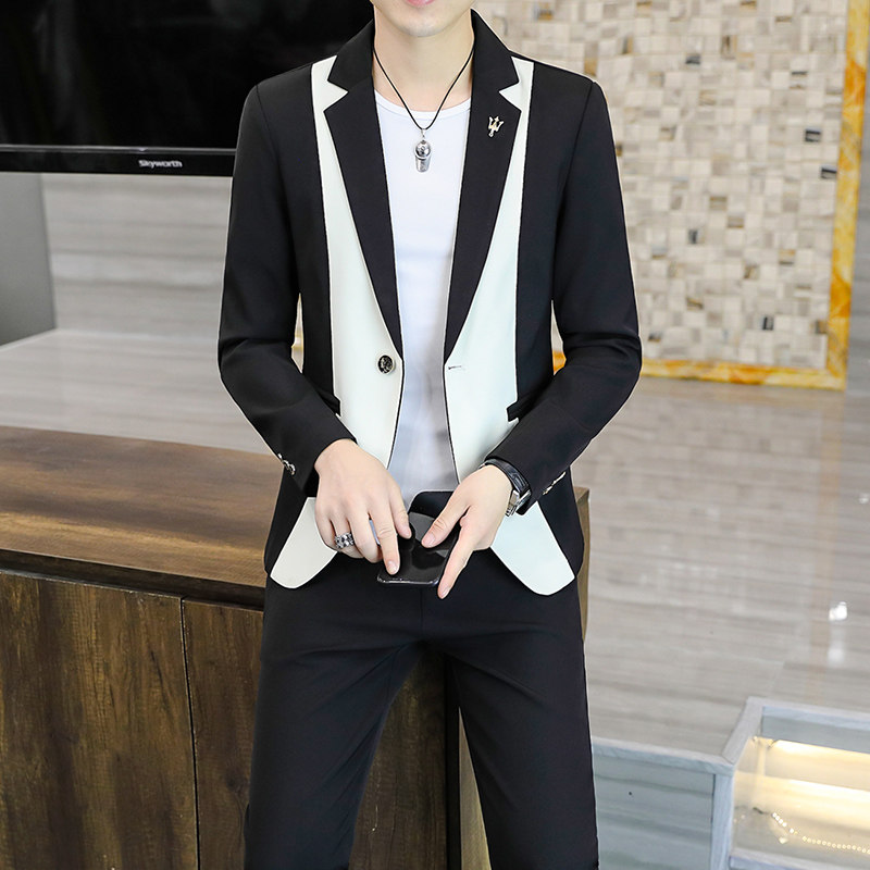 306B-2-T111-P1252025秋装时尚休闲青年拼接西服西裤两件套装,男装西服,星座507A（原星座306B-2）