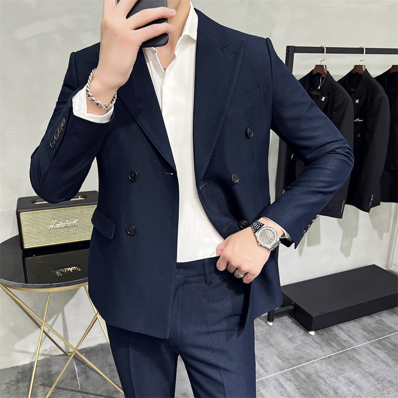 507A-T687-P2302025春夏时尚双排扣西服两件套装结婚礼服,男装西服,星座507A（原星座306B-2）