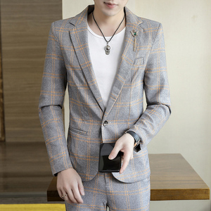306B-2-T807-P125 2025秋装时尚格纹青年休闲百搭西服西裤两件套图片