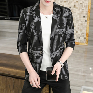 306B-2-X07-P60 2021夏季时尚个性印花男士七分袖西服中袖西装图片