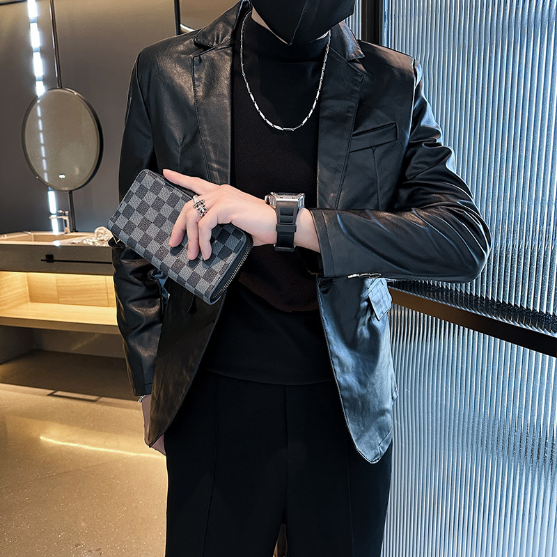 306B-2-PY05-P802025秋装男士西装纯色时尚休闲皮衣西服外套,男装西服套装,星座507A（原星座306B-2）