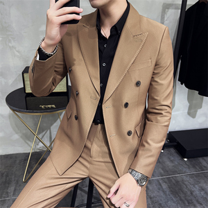 306B-2-T687-P230 2025春季英伦风时尚青年双排扣西服两件套装图片